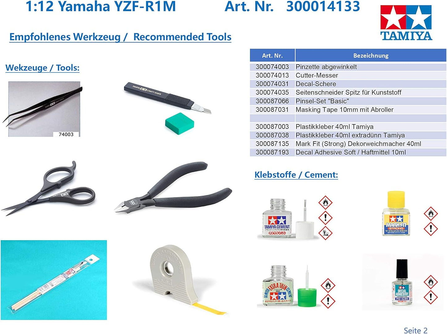 Tamiya 14133 1/12 Yamaha YZF-R1M Motorcycle Plastic Model Kit