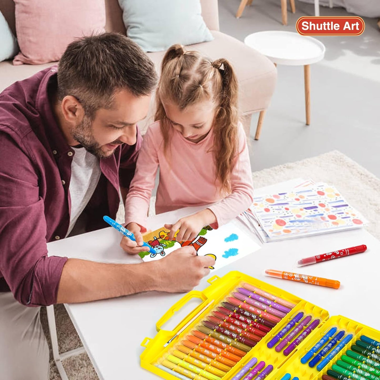 Shuttle Art Crayons Set of 48 Drawable Water-Based Washable Marker Pens