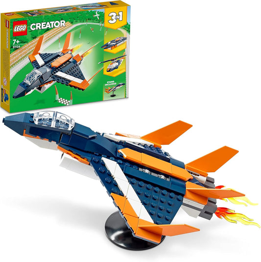 LEGO Creator 3in1 Supersonic Jet 31126 Building Kit with 215 pieces – build jet, helicopter, or speedboat