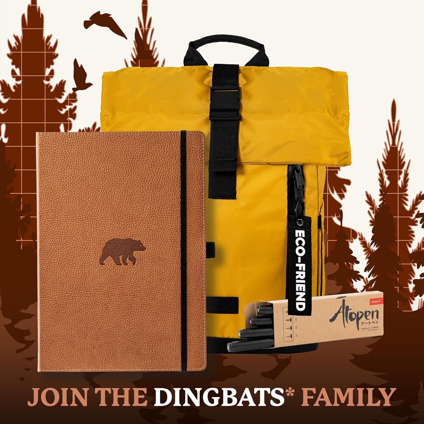 Dingbats* - Wildlife Squared Extra Large A4 Notebook - PU Leather Hardcover Journal for Work, Writing - Pocket, Elastic Closure, Pen Holder, Bookmark