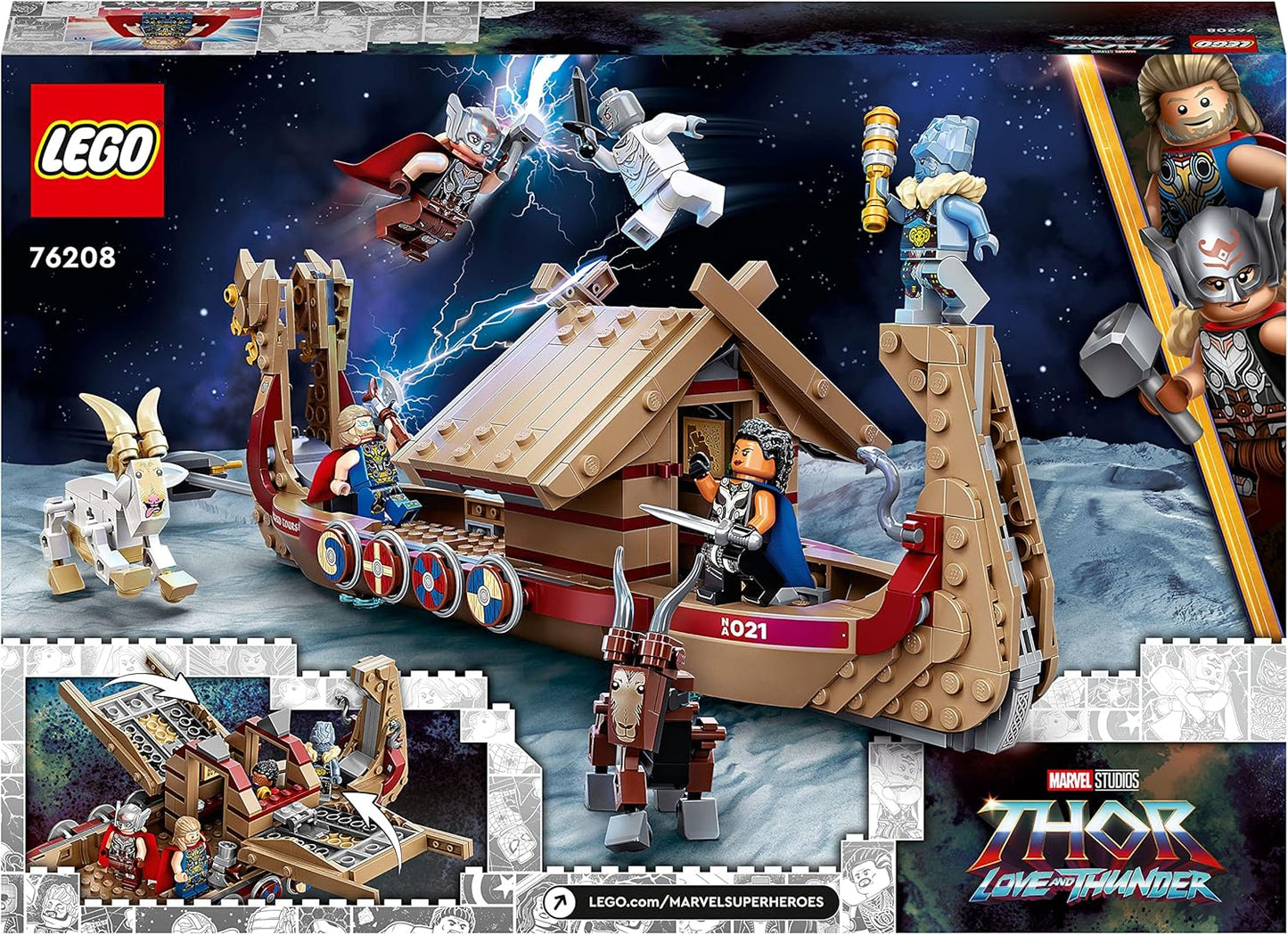 LEGO Marvel The Goat Boat 76208 Building Set with Thor, Korg, Valkyrie Minifigures, and Stormbreaker