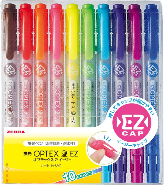 ZEBRA WKT11-10C Optex 2 EZ Highlighter, 10 Colors