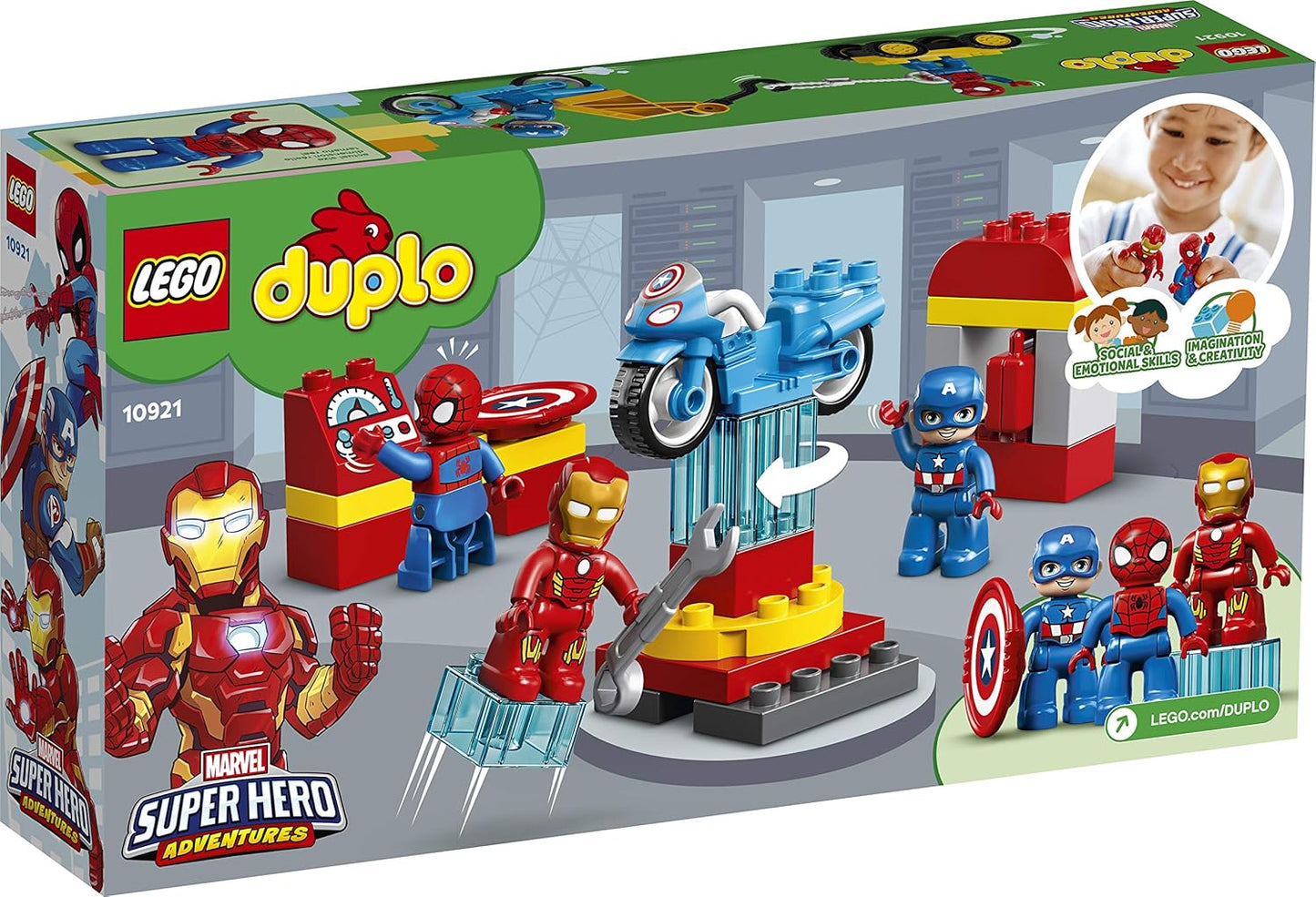 LEGO 10921 DUPLO Super Heroes Marvel Lab with Spiderman, Ironman and Captain America, Set for Toddlers 2+ Year Old