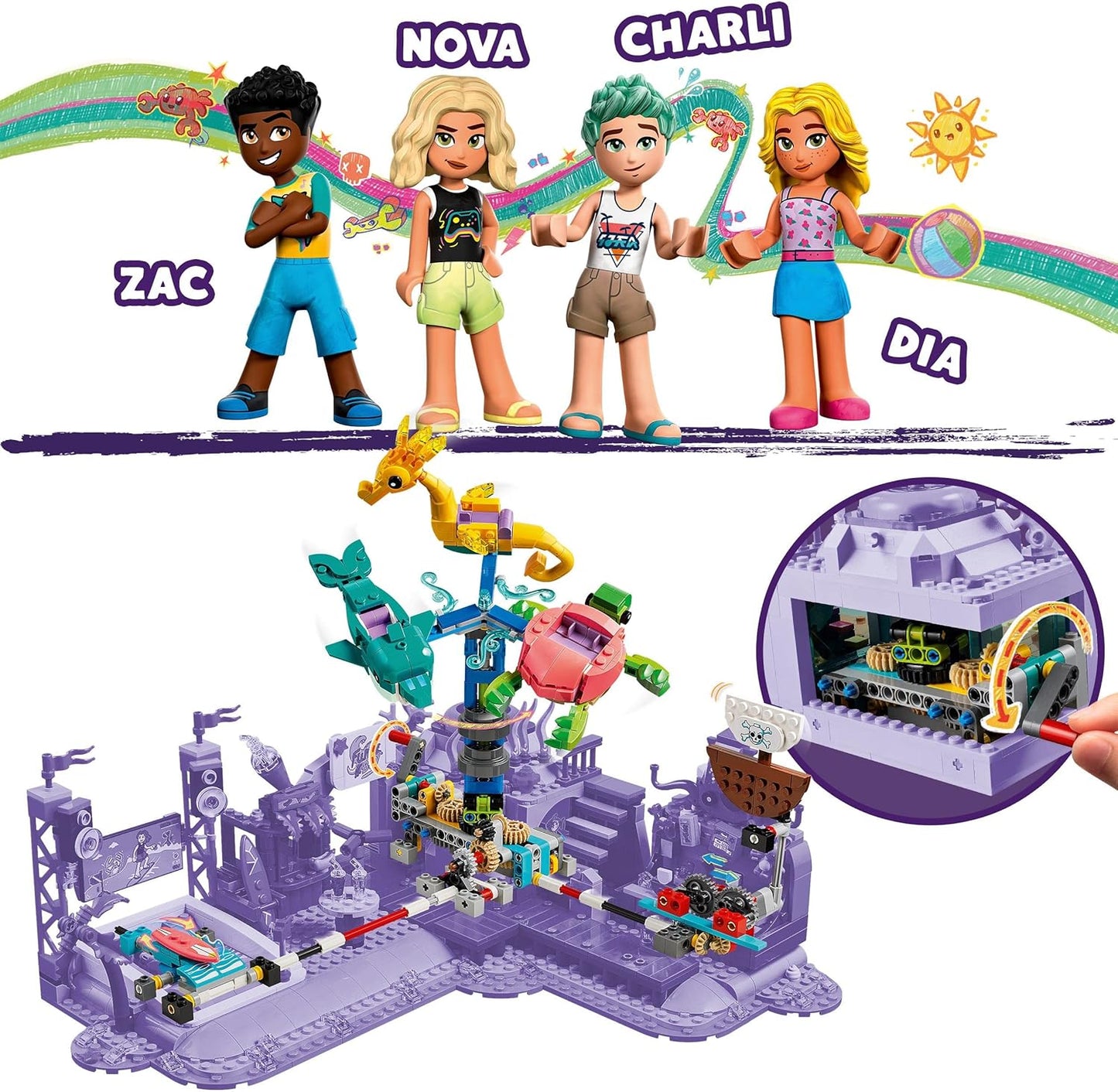 LEGO 41737 Friends Beach Amusement Park, Toy Fair with Technic Movement Elements, Animal Figures, Carousel and Wave Machine, Gift Idea