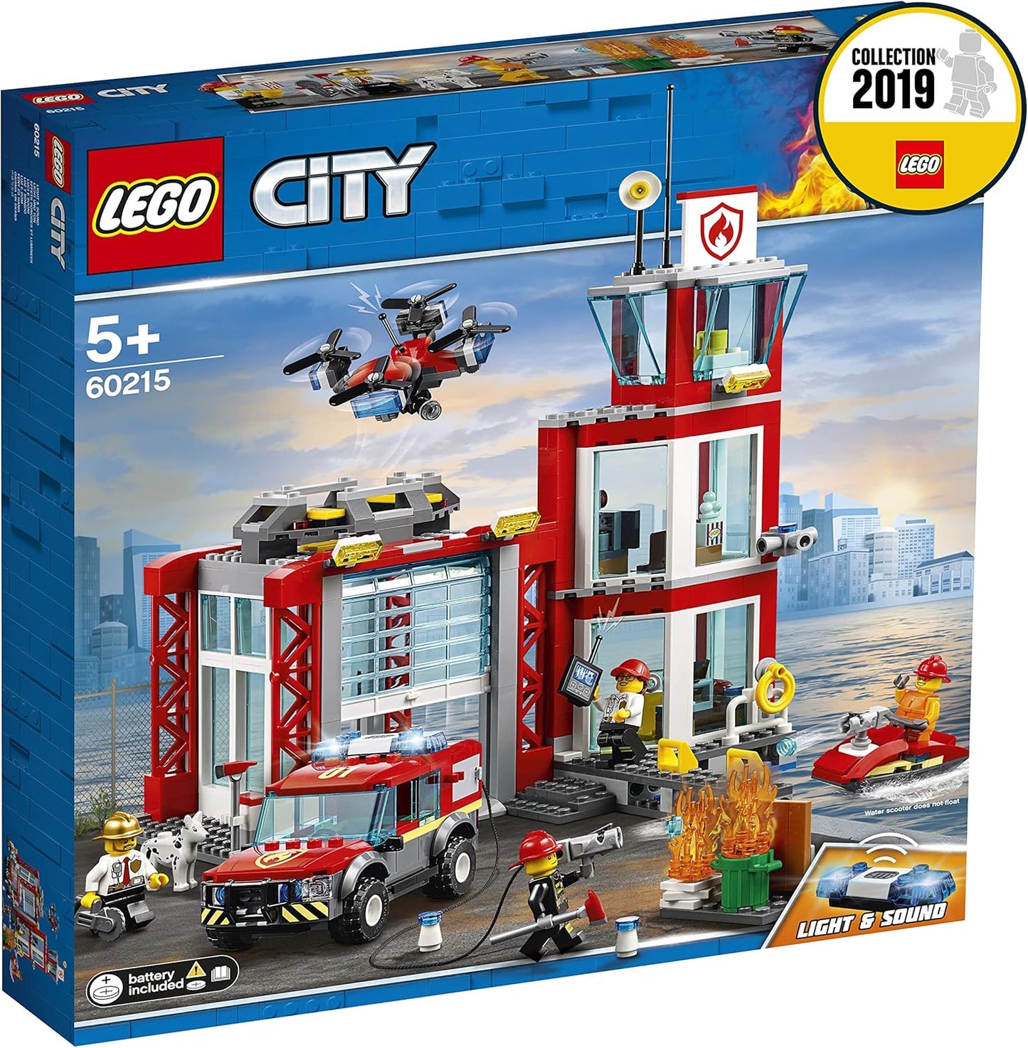 City Fire Station Building Set, Fire Toy Truck Water Scooter & Drone, Firefighter Toys for Kids
