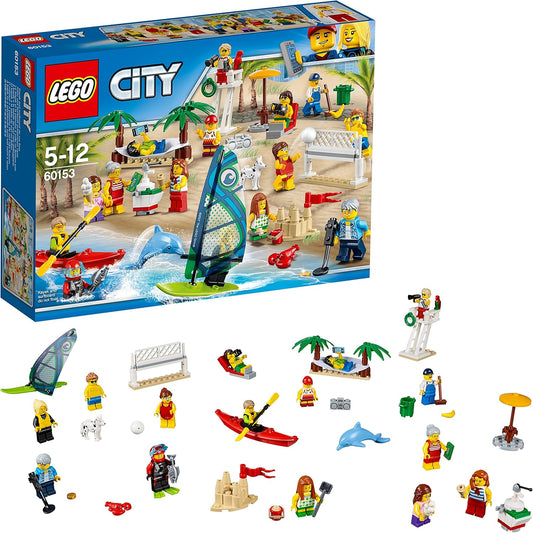 LEGO City Town People Pack Fun at The Beach 60153 – 169 piece building blocks set with mini-figures and beach accessories.