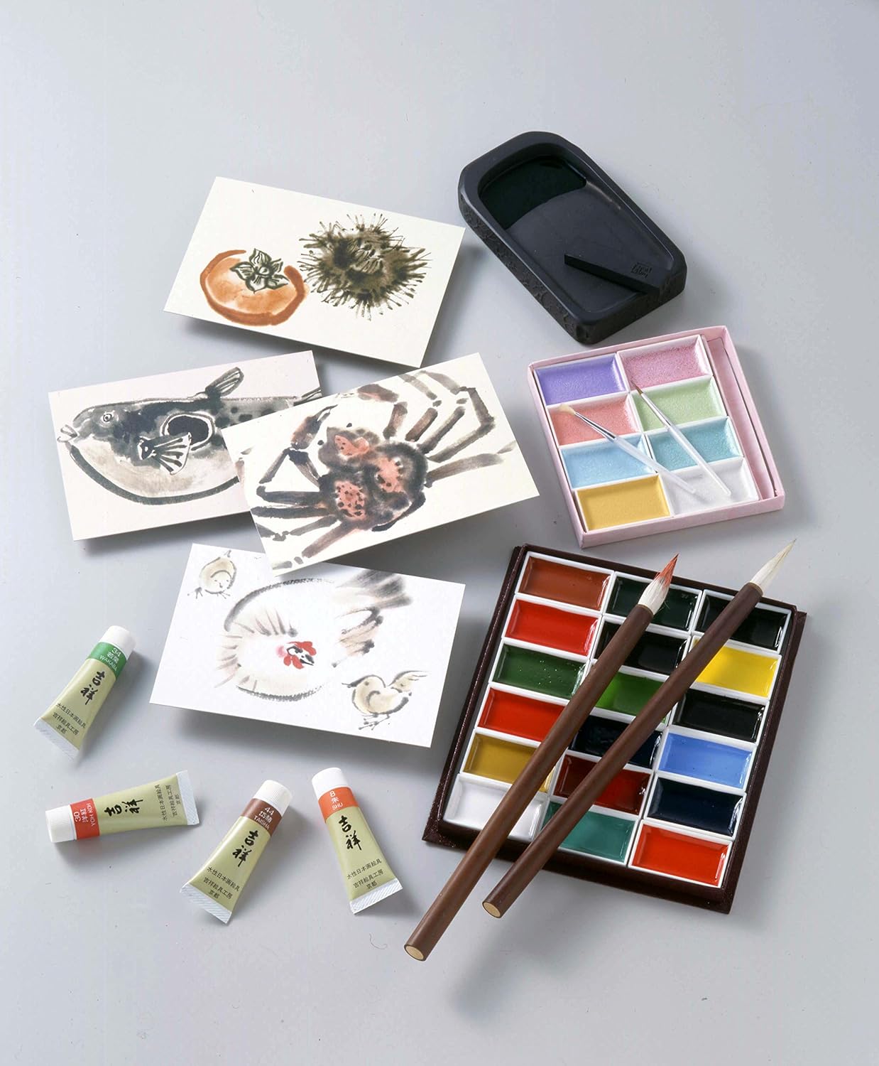 Nihonga Sumi-e Watercolor Paint Pan Set, 8 Pearl colors by Kissho