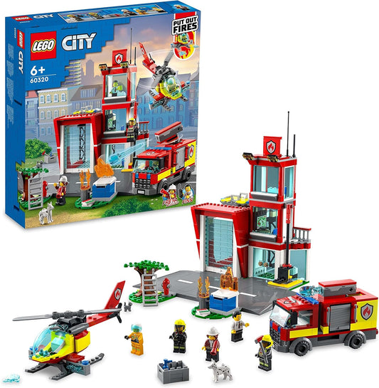 Lego City Fire Station Set 60320 with Garage, Helicopter & Fire Engine Toys Plus Firefighter Minifigures, Emergency Vehicles Playset, Gifts for Kids Age 6 Plus