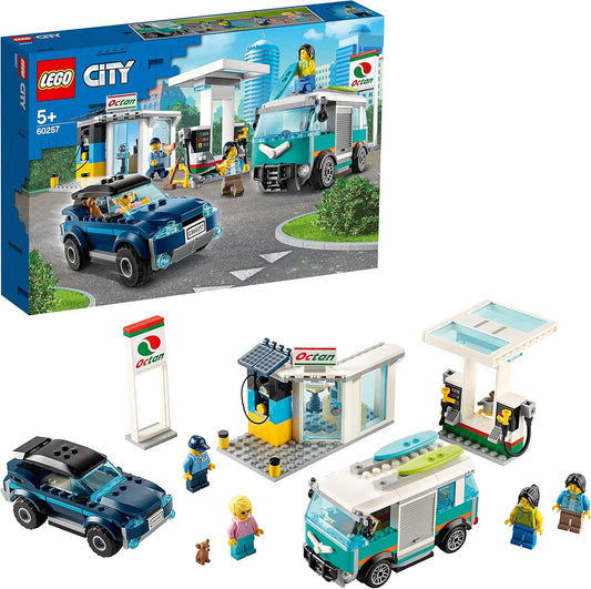 LEGO City Turbo Wheels - Gas Station, Toy Building Set from 5 Years, with Various Toy Vehicles and Minifigures (60257), Assorted Colour/Model