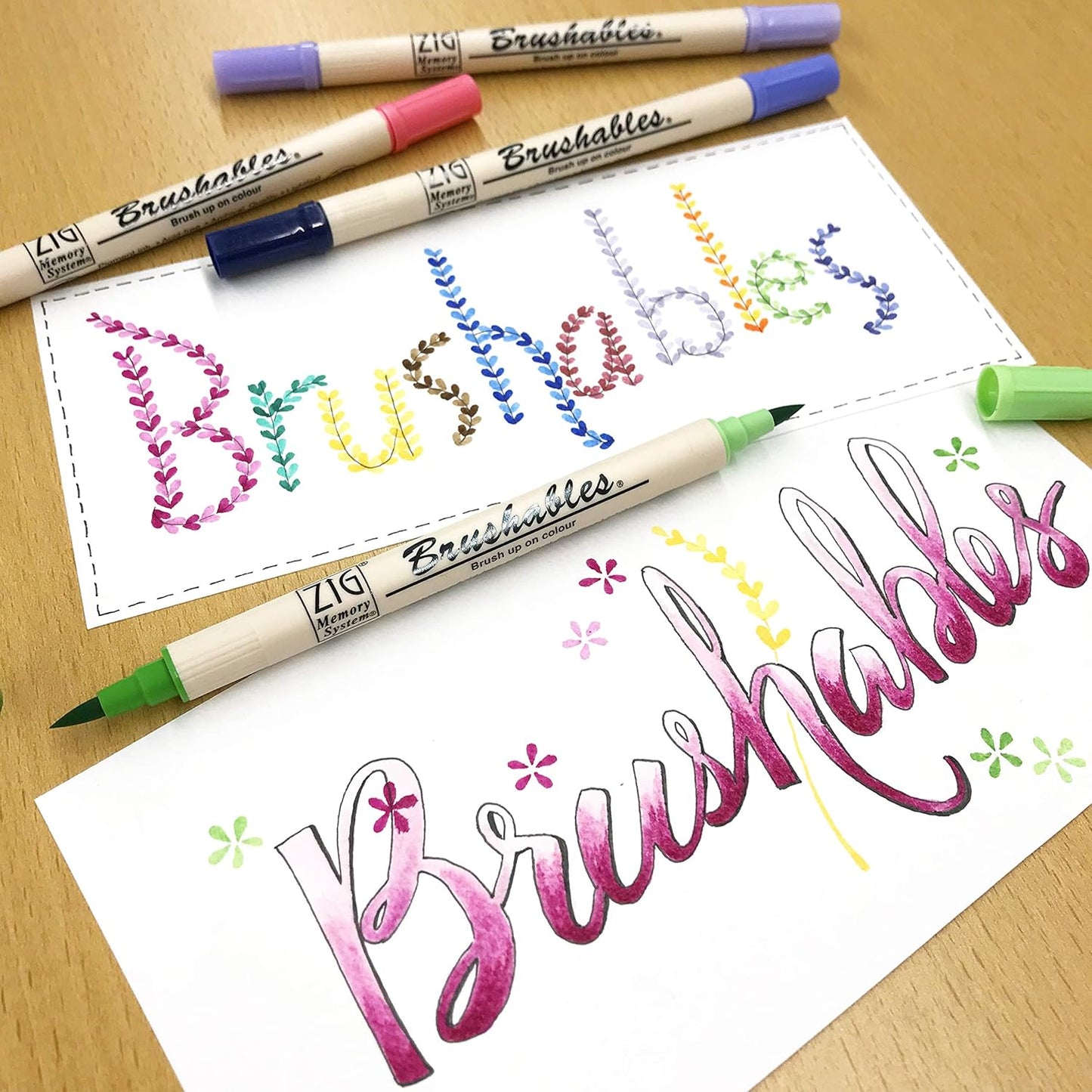 Kuretake ZIG BRUSHABLES 24 Brush Marker Pens set, TWO-TONED 48 Colors, Twin brush tips, Waterproof when dry, No mess, Archival Quality, Made in Japan