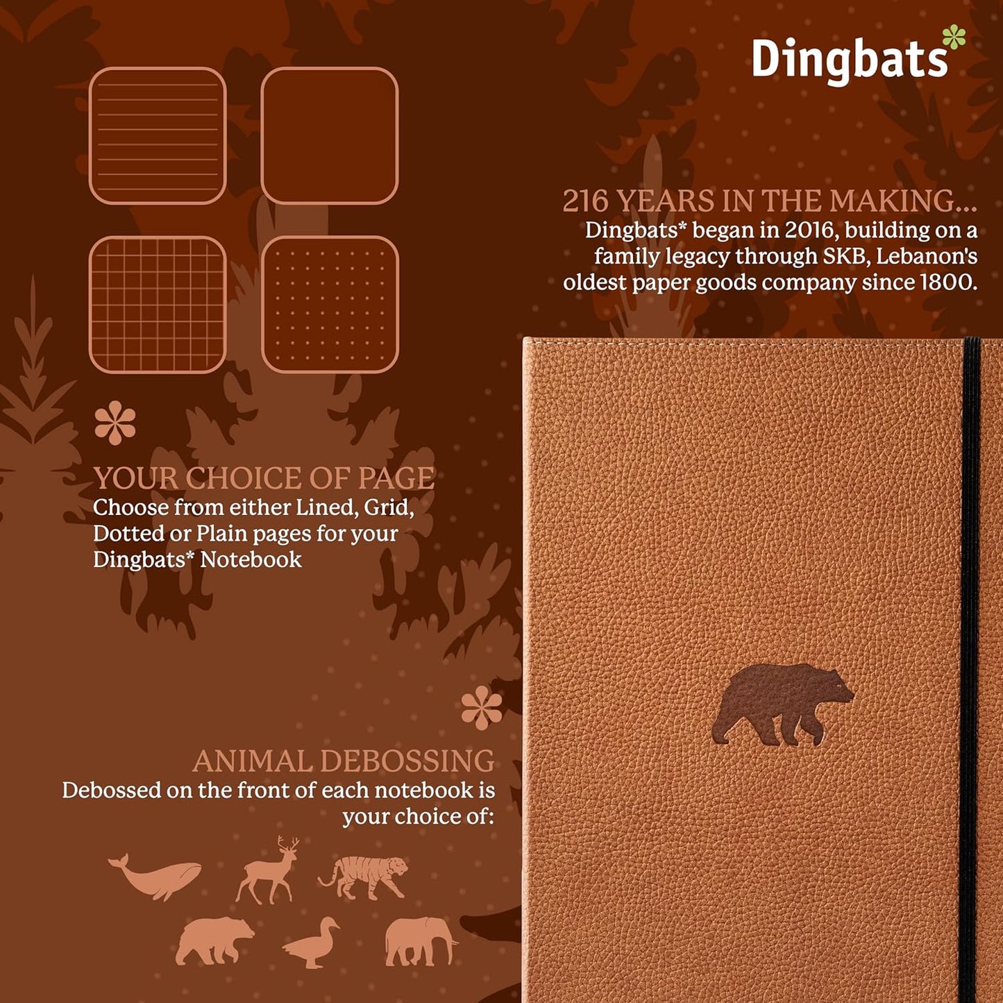 Dingbats* - Wildlife Squared Extra Large A4 Notebook - PU Leather Hardcover Journal for Work, Writing - Pocket, Elastic Closure, Pen Holder, Bookmark