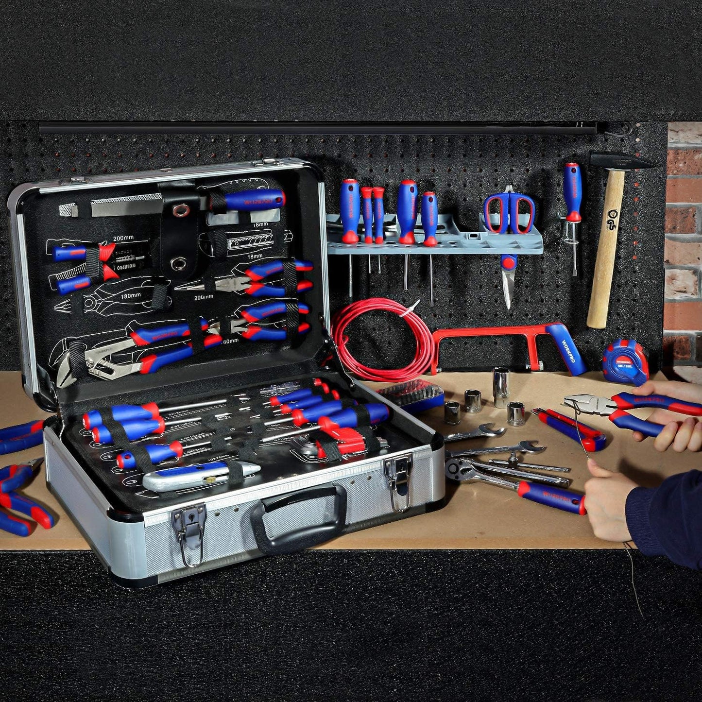 WORKPRO W009019A 119-Piece Tool Kit in Aluminum Case, Home Reparing Set