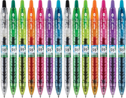PILOT B2P Colors - Bottle to Pen Refillable & Retractable Rolling Ball Gel Pen Made From Recycled Bottles, Fine Point, Assorted Color G2 Inks, 14-Pack (15355)