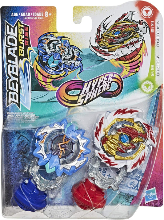 Beyblade Burst Rise Hypersphere Dual Pack Erase Devolos D5 and Left Astro A5-2 Left-Spin Battling Top Toys, Ages 8 and Up