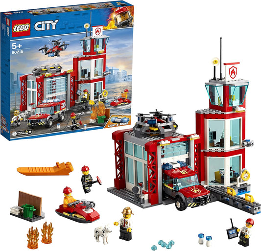 City Fire Station Building Set, Fire Toy Truck Water Scooter & Drone, Firefighter Toys for Kids