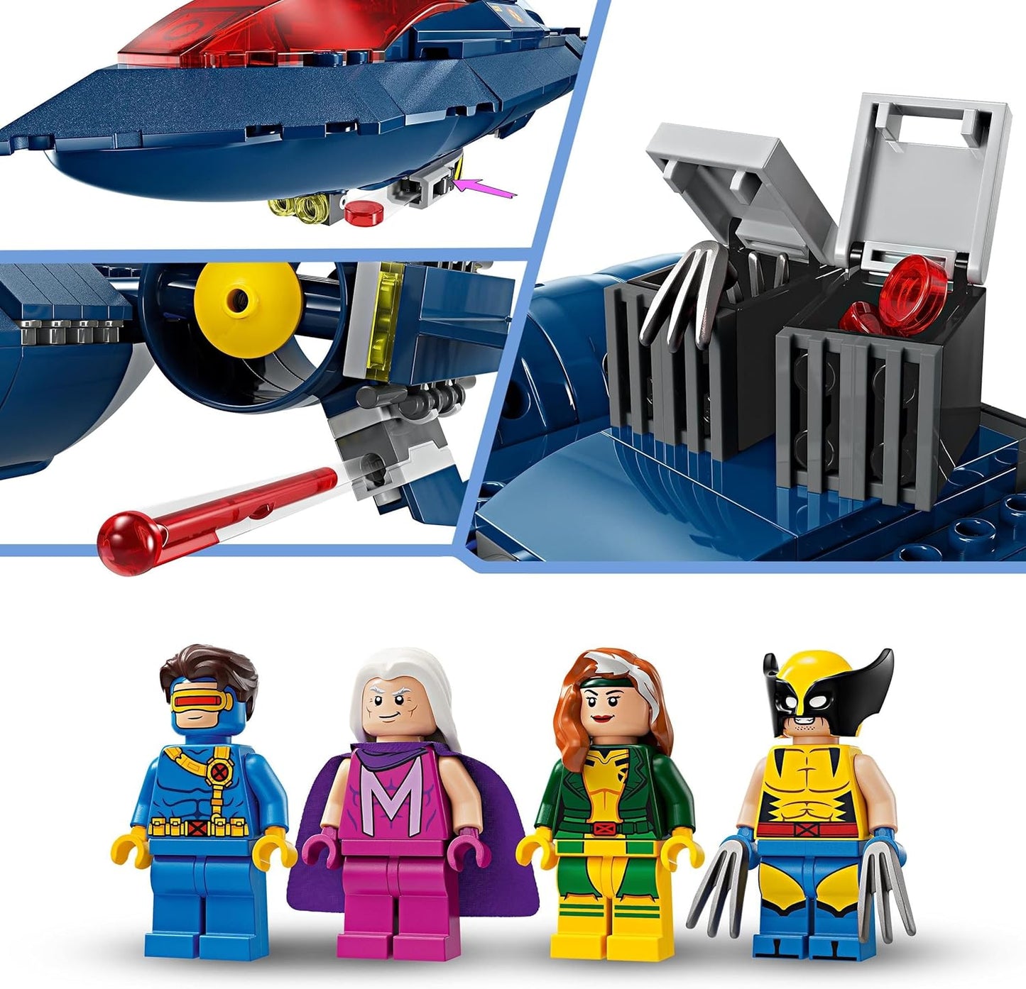 LEGO 76281 Marvel X-Jet X-Men Toy Plane Fighter Construction with Superhero Minifigures Wolverine, Magneto, Cyclops and Rogue, Gift for Boys and Girls Ages 8+