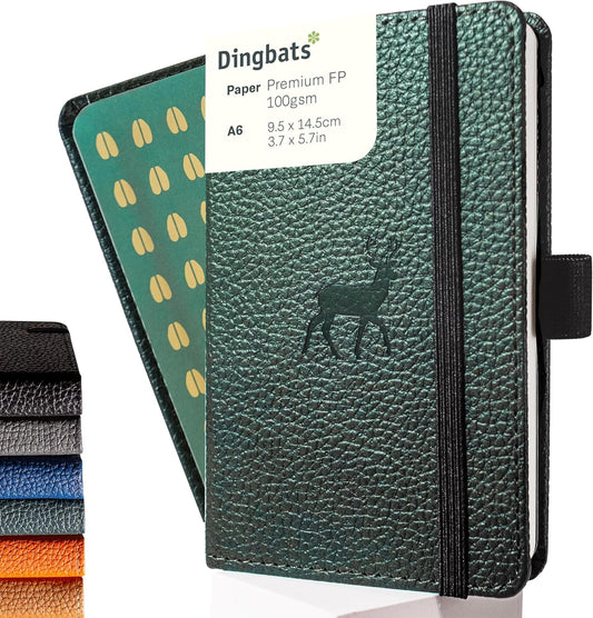 Dingbats* Wildlife A6 Dotted Pocket Notebook - PU Leather Hardcover - Small Writing Journal for Work, Travel - Pocket, Elastic Closure, Bookmark