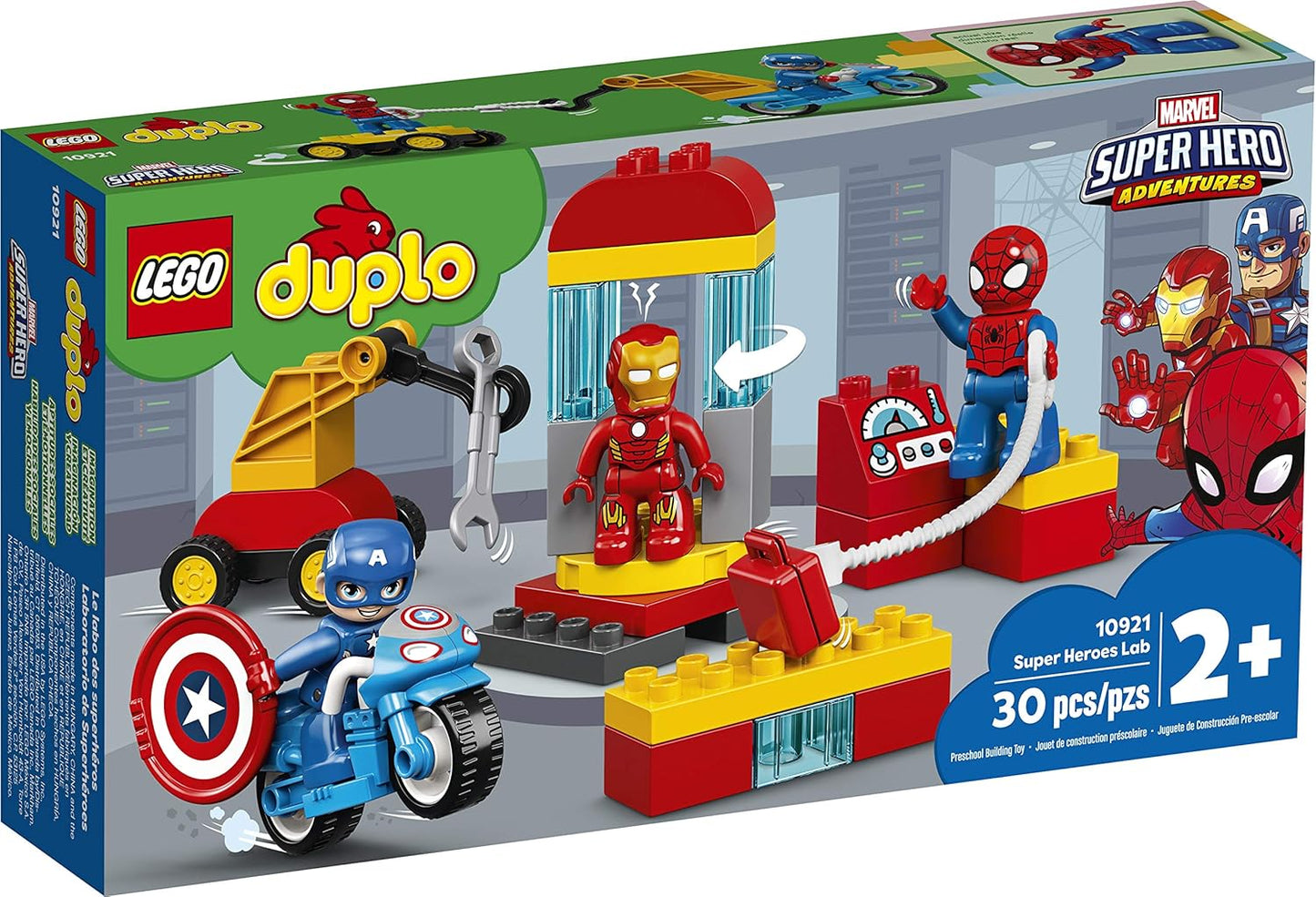 LEGO 10921 DUPLO Super Heroes Marvel Lab with Spiderman, Ironman and Captain America, Set for Toddlers 2+ Year Old