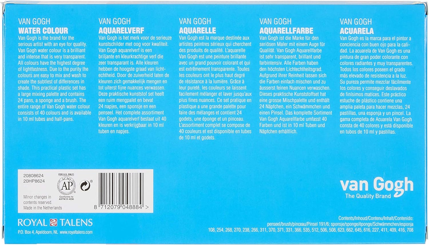 Van Gogh Watercolor Paint Set, Plastic Pocketbox, 24-Half Pan General Selection