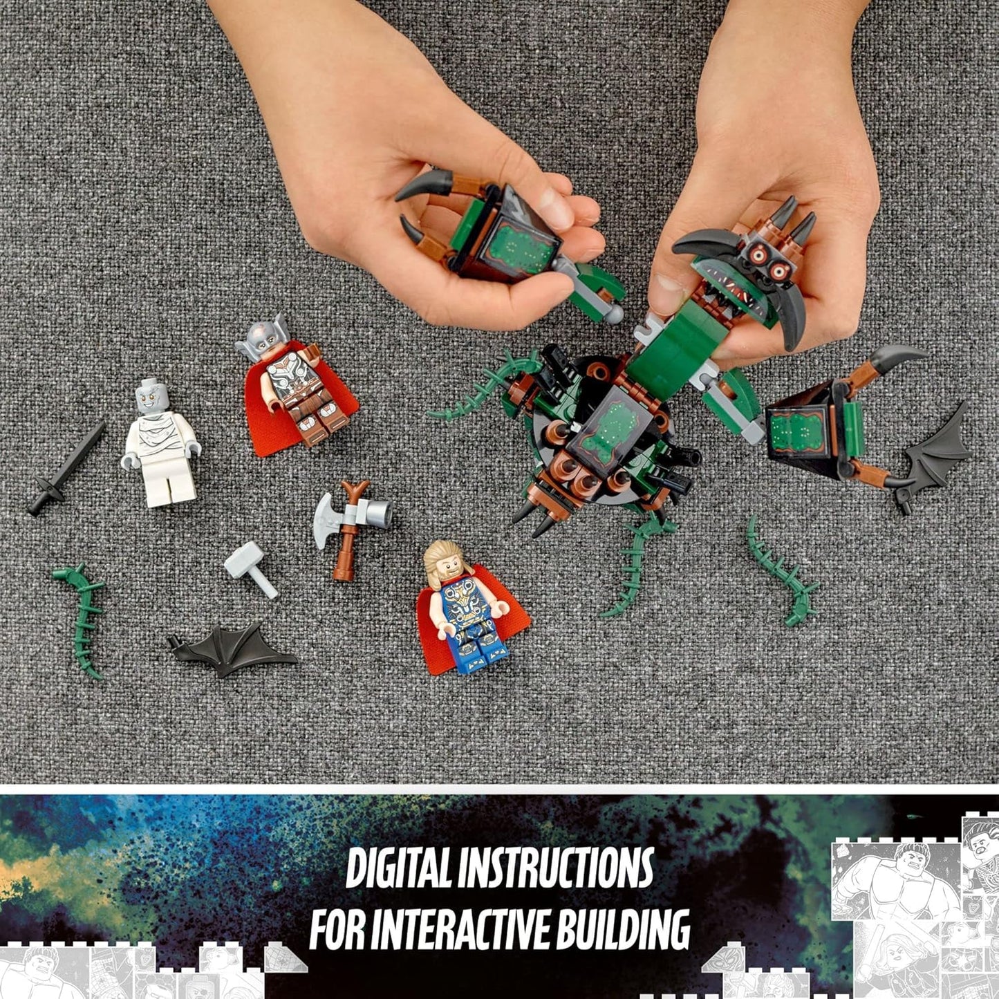 Lego Marvel Attack on New Asgard, Thor Buildable Toy 76207 with Hammer, Stormbreaker and Monster Figure, Love and Thunder Movie Set