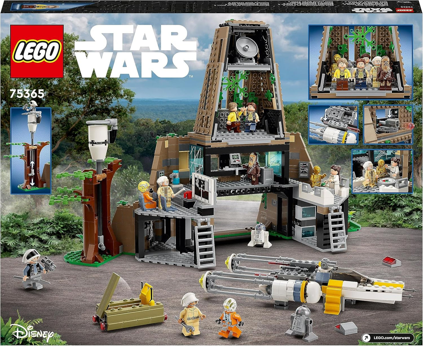 LEGO 75365 Star Wars Yavin 4 Rebel Base with 10 Minifigures Including Luke Skywalker, Princess Leia, Chewbacca and 2 Droid Figures, Y-Wing Starfighter and Command Room of A New Hope
