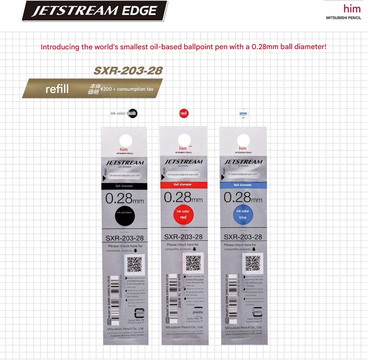 Ultra Fine 0.28 Ballpoint Pen Japan – Mitsubishi Jetstream Edge SXN100328W.15 White Red – Smooth Oil Ink – For Precise Writing – Original Imported