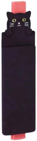LIHITLAB PuniLabo Book Band with Pen Case Holder, 2.1" 0.8", Black Cat (A7720-3)