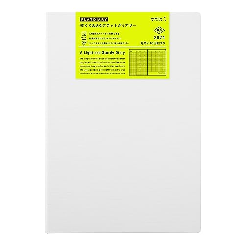 Midori 22280006 Flat Diary Notebook, 2024, A5, Monthly, White, Starts October 2023 (A4)