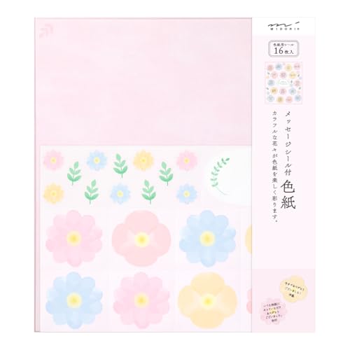 Midori 33244006 Colored Paper with Stickers, Floral Pattern