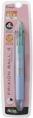 PILOT Ballpoint Pen, Frixion Ball 4, 0.38mm Ultra Fine, 4 Colors (Black, Red, Blue and Green), Gradation Light Blue Body (PLKFB80UF-GRLB)