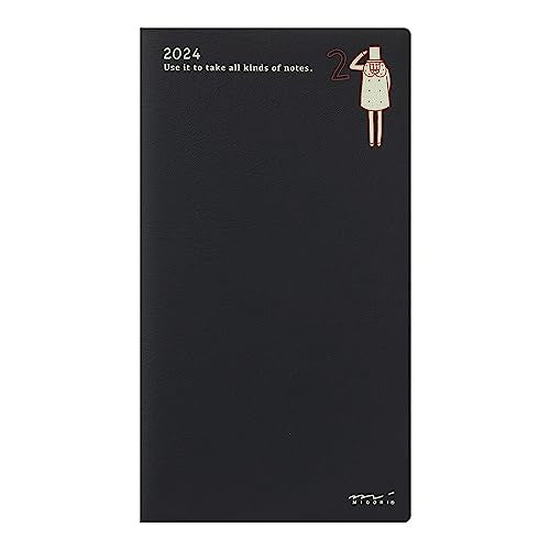Midori Pocket Diary Notebook, 2024, Slim, Monthly Cat Pattern, Starts October (Ojisan Print)