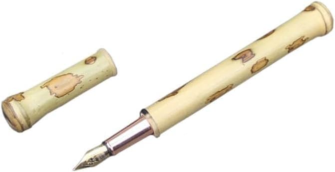 HobbyOne Handmade Bamboo Fountain Pen, Butterfly Pattern, Fine Point Iridium Germany Gold Nib, Lightweight, Smooth Writing Comfort, Gift & Collections, main image