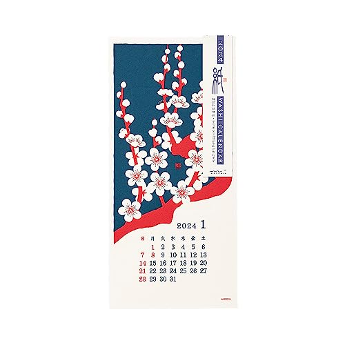 Midori 3130006 2024 Calendar, Wall Hanging, L, Echizen Washi Paper, Traditional Pattern (S (stalk))