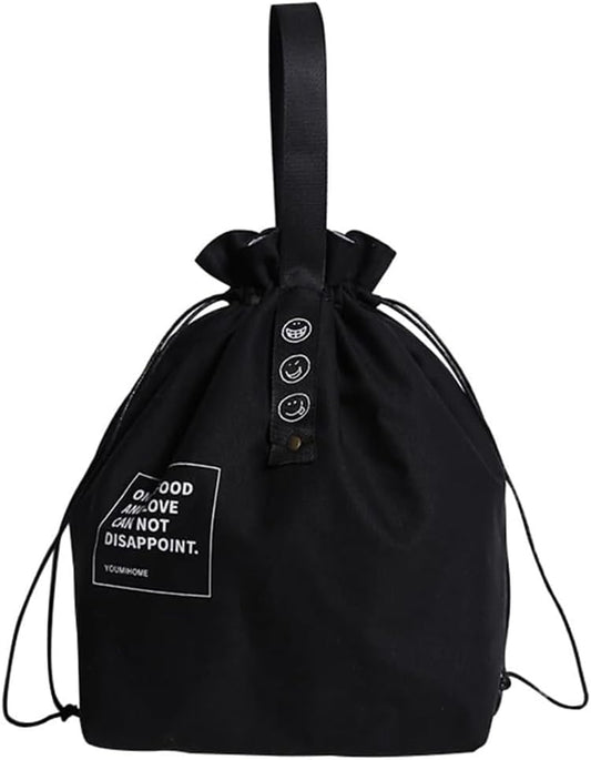 MRSXXNTY Lunch Bag Lunch Box for Men and Women,Canvas Insulated Lunch Bag,Mens Lunchbox for Work,Waterproof Insulated Drawstring Hand Carry Bag (Black)