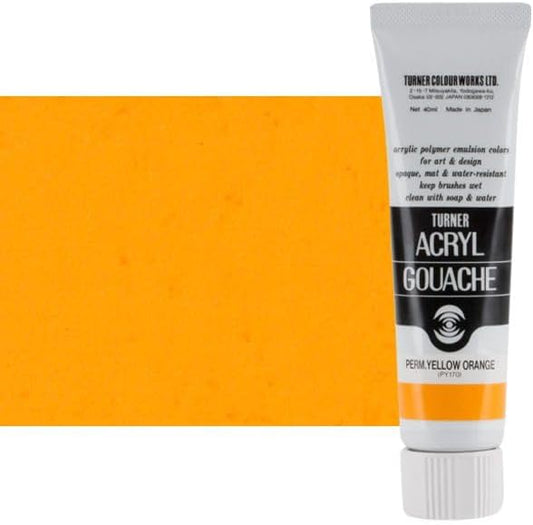Turner Colour Works Acryl Gouache Artist Acrylic Paint - Single 40 ml Tube - Permanent Yellow Orange