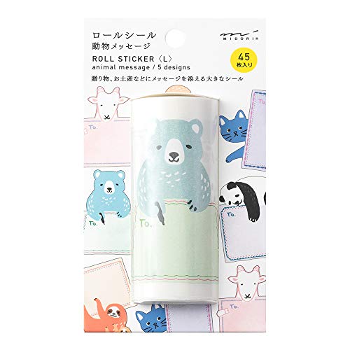 Midori 82475006 Stickers, Roll Stickers, L, Animal Message Pattern