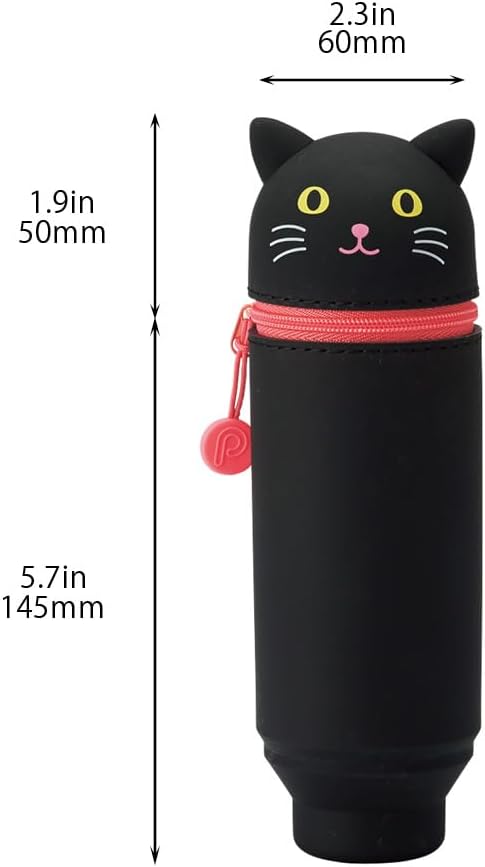 LIHIT LAB Kawaii Japanese Black Cat Stand Up Pencil Case For School Office College, Cute School Supplies, Animal Pen Holder Pouch Holder Teen Girls Artists, Travel Cosmetics Storage (A7712-3)
