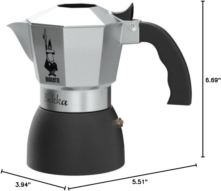 Bialetti - New Brikka, Moka Pot, the Only Stovetop Coffee Maker Capable of Producing a Crema-Rich Espresso, 2 Cups (3,4 Oz), Aluminum and Black