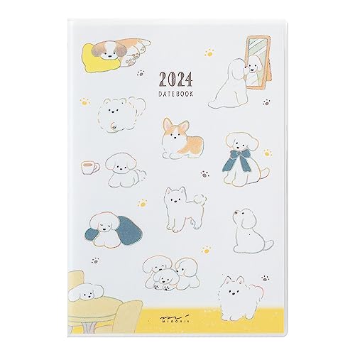 Midori Pocket Diary 22256006 Weekly Planner, 2024, B6, Cat Pattern, Starts January 2024 (Dog Print)