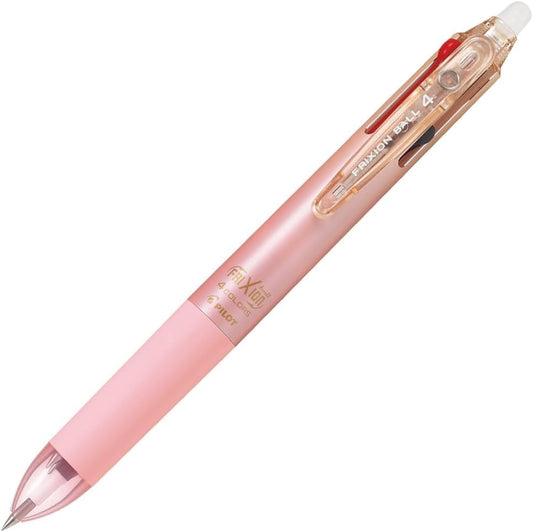 PILOT Ballpoint Pen, Frixion Ball 4, 0.38mm Ultra Fine, 4 Colors (Black, Red, Blue and Green), Gradation Pink Body (PLKFB80UF-GRP)