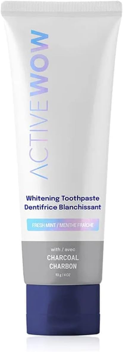 Active Wow Activated Charcoal Toothpaste - Charcoal Toothpaste for Whitening, Charcoal Teeth Whitening, Made with Organic Coconut Oil & Xylitol, Charcoal Activated Toothpaste (4 Ounce (Pack of 1))