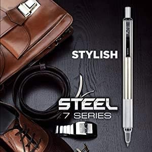 ZEBRA F-701 Metal Pen - Ballpoint Fine Point Stainless Steel - 0.8mm - Black Ink - Retractable ZEBRAs with 2 Black Ink Refills