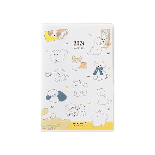 Midori 22236006 Pocket Diary Notebook, 2024, Mini, Monthly, Country Time, Floral Pattern, Starts October 2023 (Dog Print)