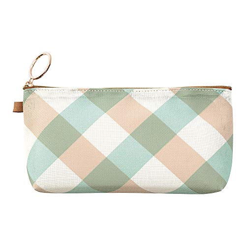 DESIGNPHIL Midori 53334006 Pouch with Gusset, Mesh, Checkered Pattern, Light Blue
