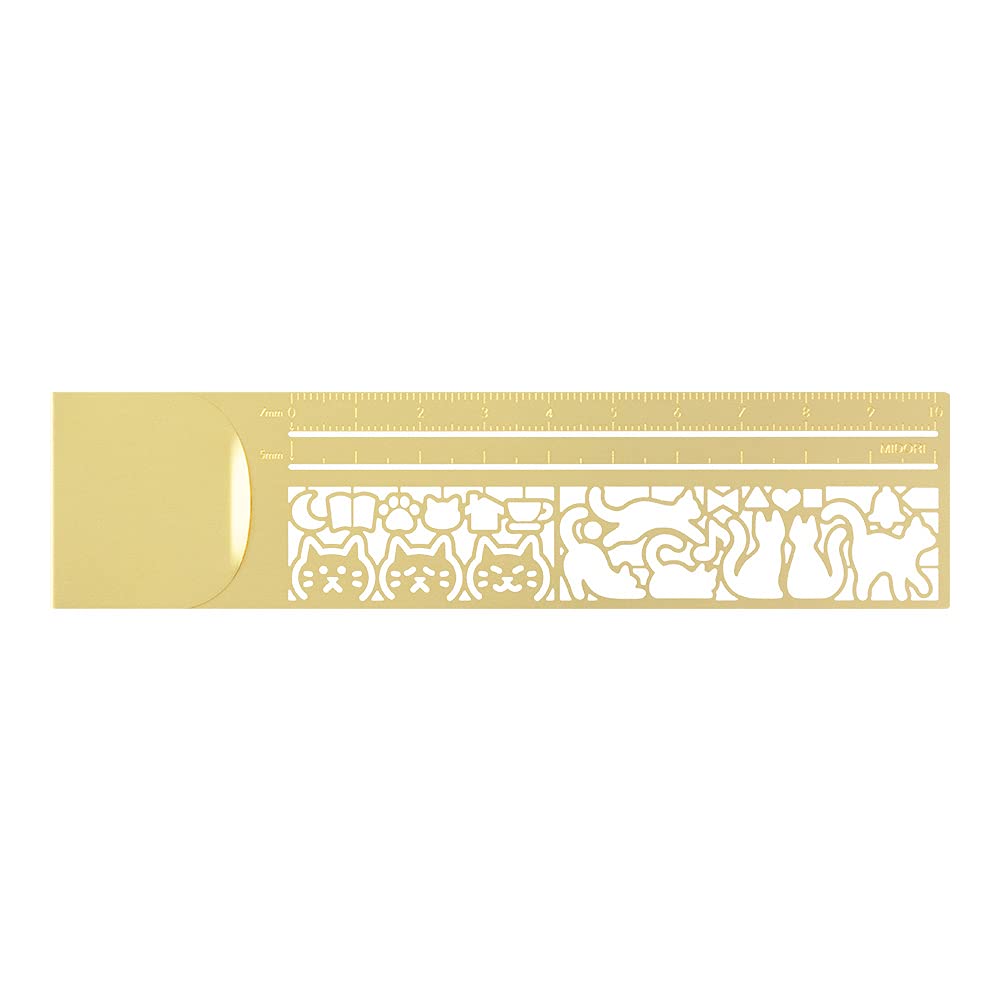 Designphil Cat Ruler, 5.5 Inch Clip Ruler with Cat Pattern, Brass Construction