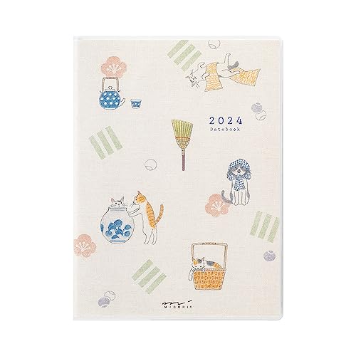 Midori Pocket Diary 22251006 Weekly Planner, 2024, A6, Clover Pattern, Starts January 2024 (cat pattern)