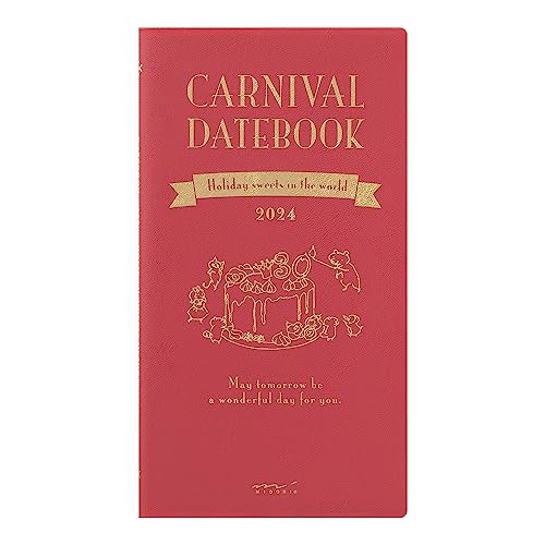 Midori Pocket Diary Notebook, 2024, Slim, Monthly Cat Pattern, Starts October (Carnival pattern)