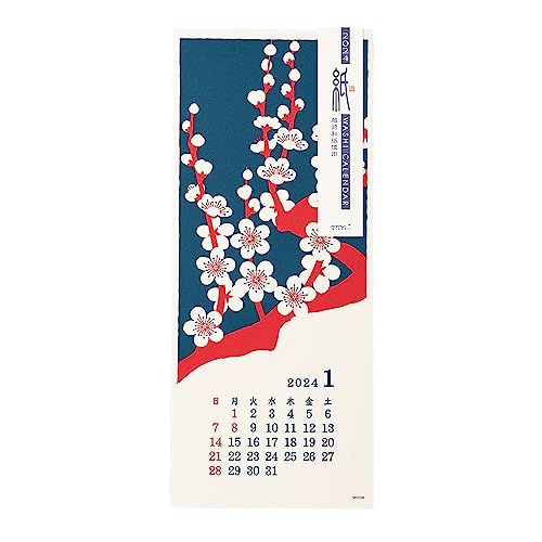 Midori 3130006 2024 Calendar, Wall Hanging, L, Echizen Washi Paper, Traditional Pattern (L (Stalk))