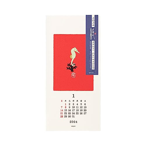 Midori 3130006 2024 Calendar, Wall Hanging, L, Echizen Washi Paper, Traditional Pattern (S (animal handle))