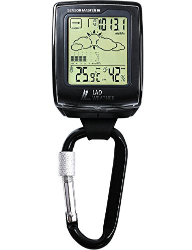 LAD WEATHER Mobile Weather Device Altimeter Barometer Compass Hygrometer Thermometer Pocket Handheld Keychain Clip Climbing Camping Outdoor (Black)